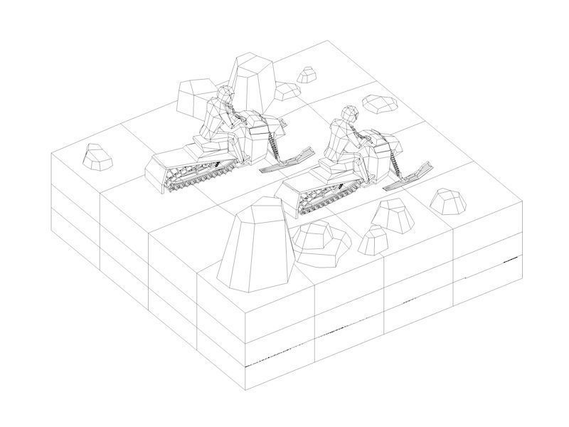 Cartoon Low Poly Snowmobile Racers Low-poly 3D model_8