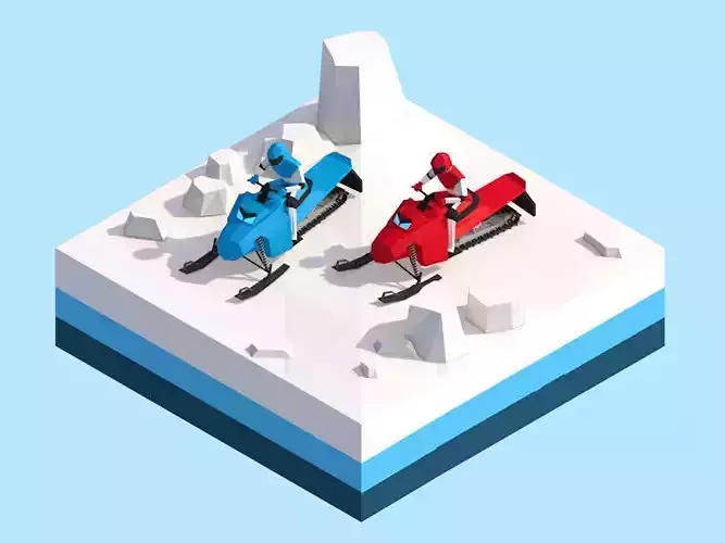 Cartoon Low Poly Snowmobile Racers Low-poly 3D model