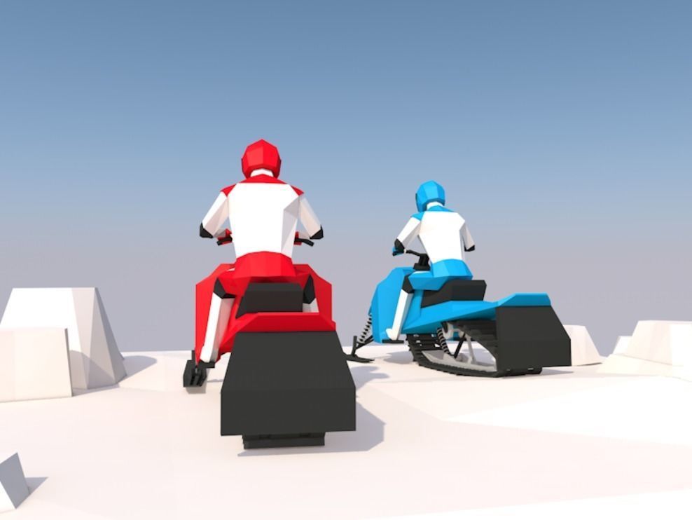 Cartoon Low Poly Snowmobile Racers Low-poly 3D model_5