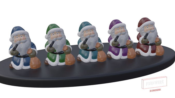 Multicolor Pack of cute Santa claus   LowPoly 3D model