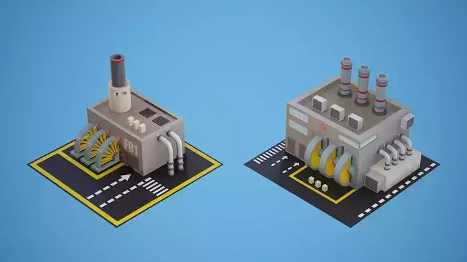 Set of 2 factories with textures