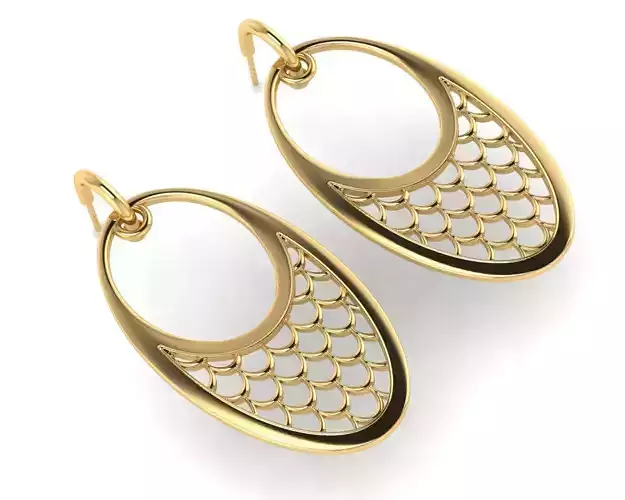 Dragon Scale Oval Drop Earrings 
