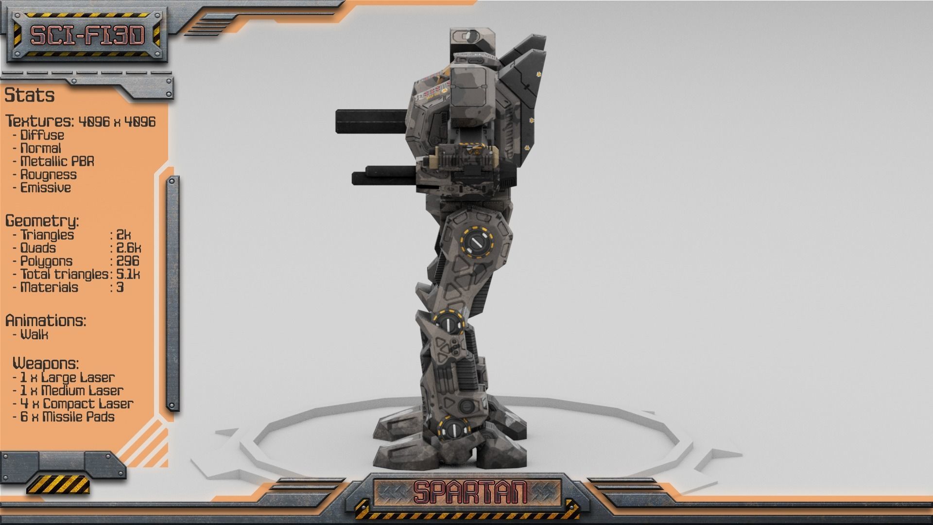 Spartan BattleMech Low-poly 3D model_2