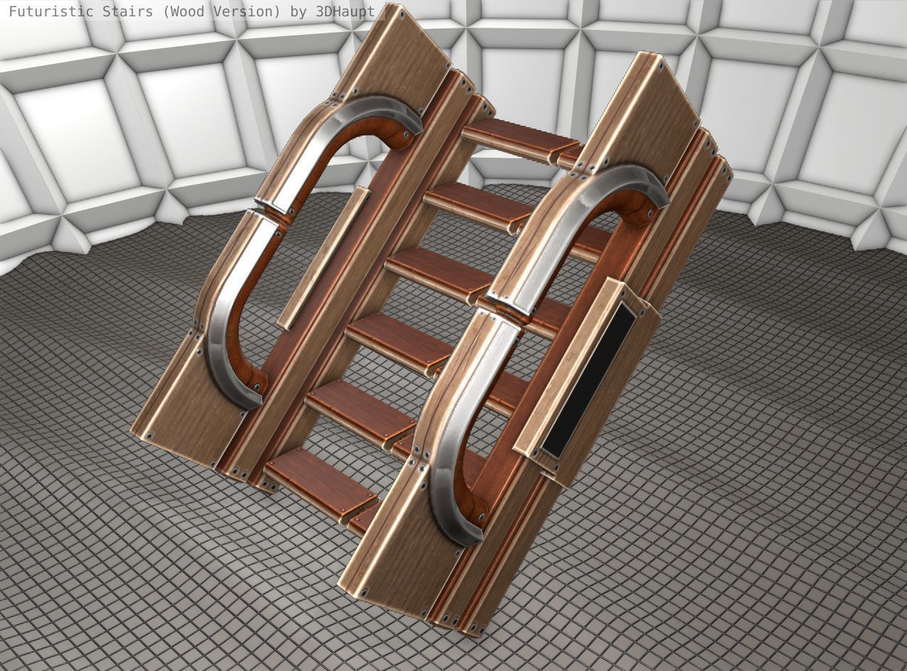 Wood Stairs - Construction Element 3 Low-poly 3D model_7