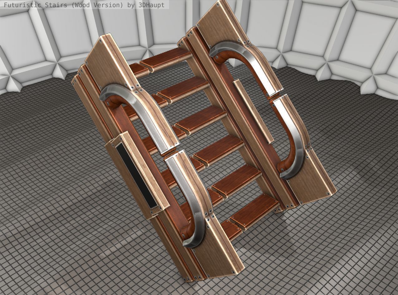 Wood Stairs - Construction Element 3 Low-poly 3D model_5