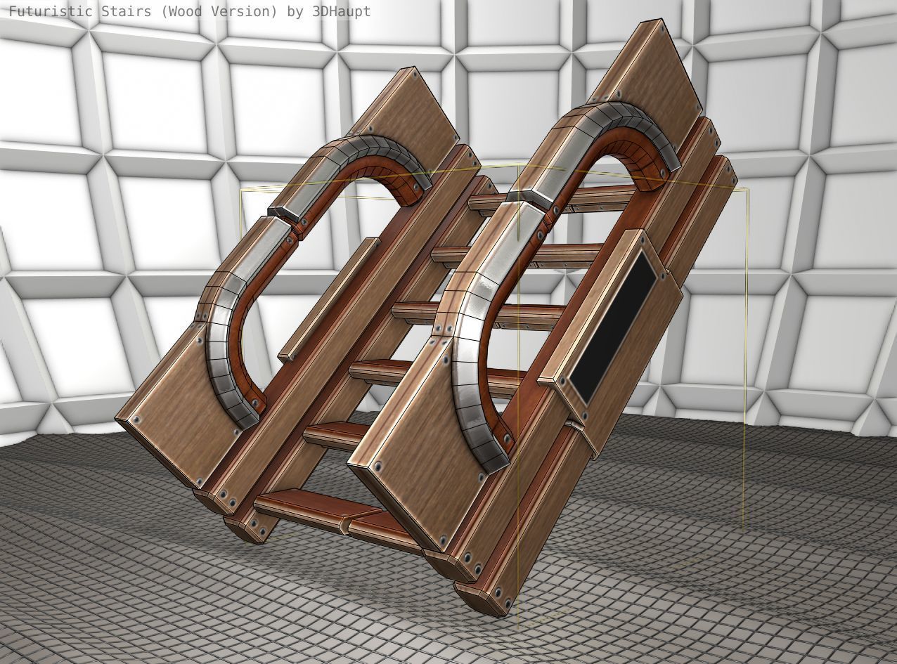 Wood Stairs - Construction Element 3 Low-poly 3D model_8