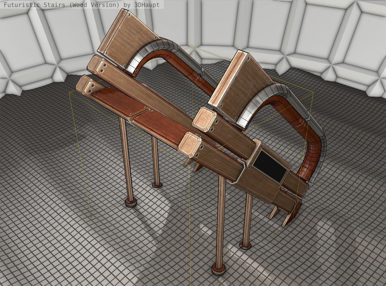 Wood Stairs Construction Element 4 Low-poly 3D model_3