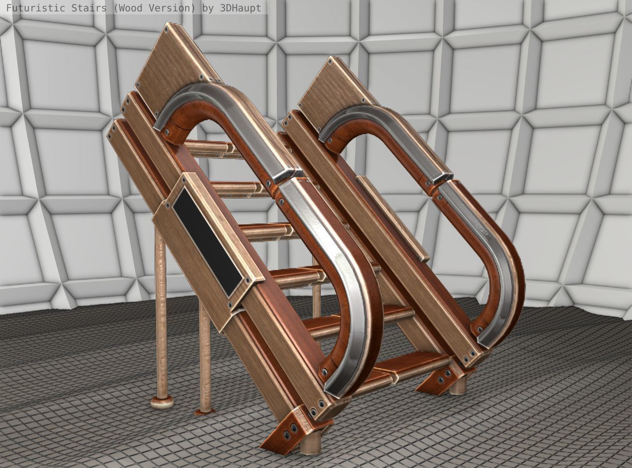 Wood Stairs Construction Element 4 Low-poly 3D model_12