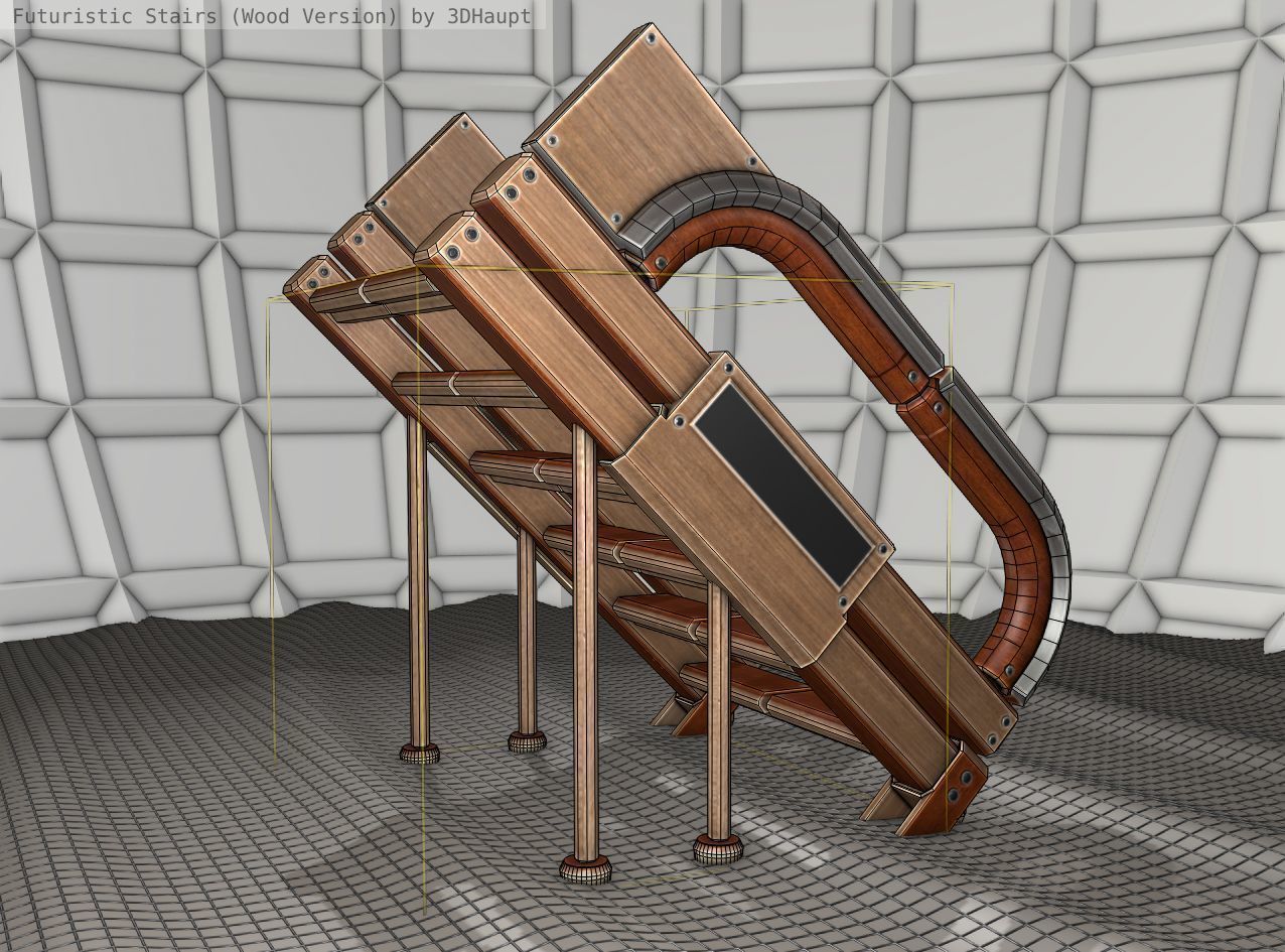 Wood Stairs Construction Element 4 Low-poly 3D model_11