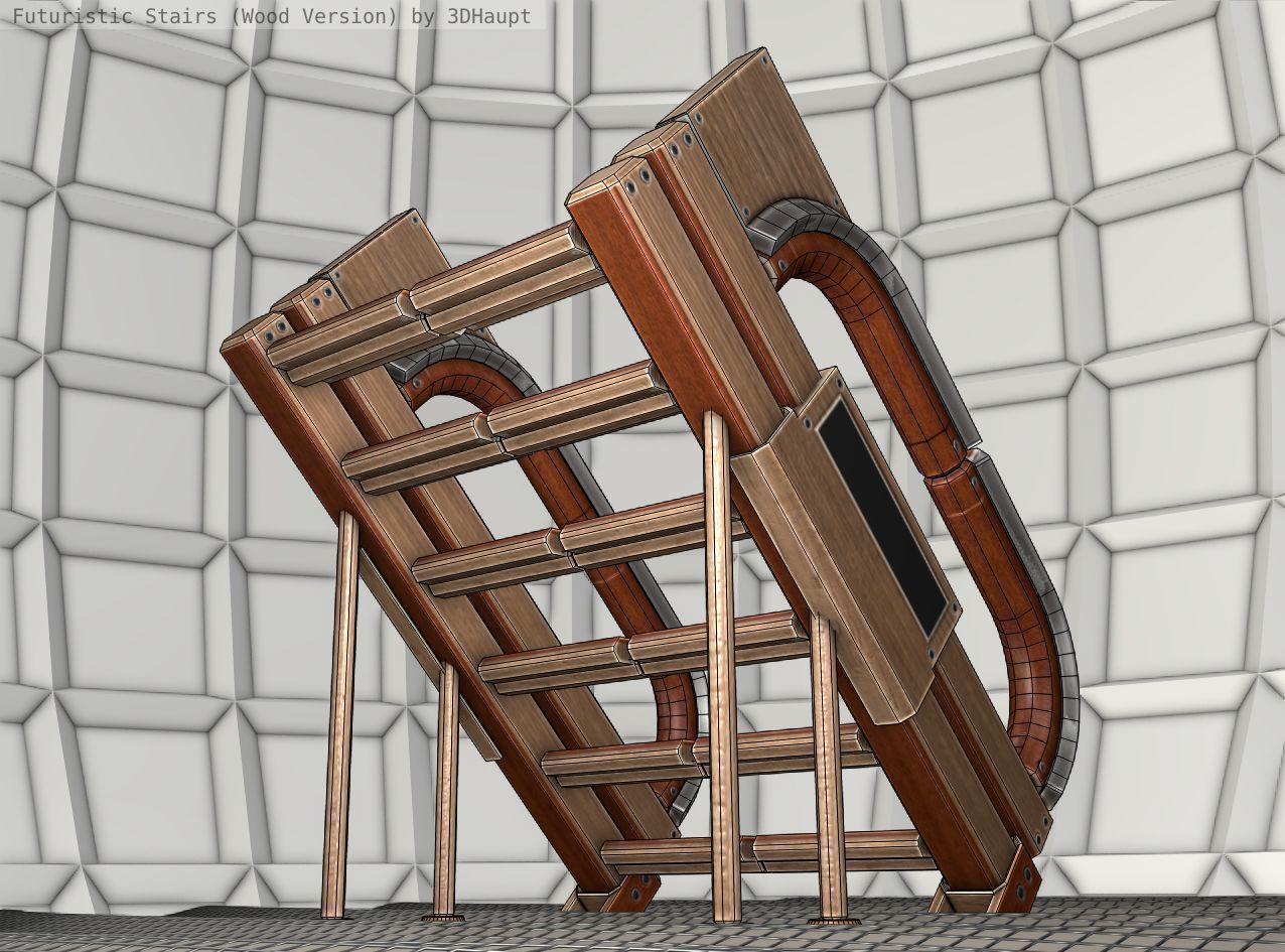 Wood Stairs Construction Element 4 Low-poly 3D model_20