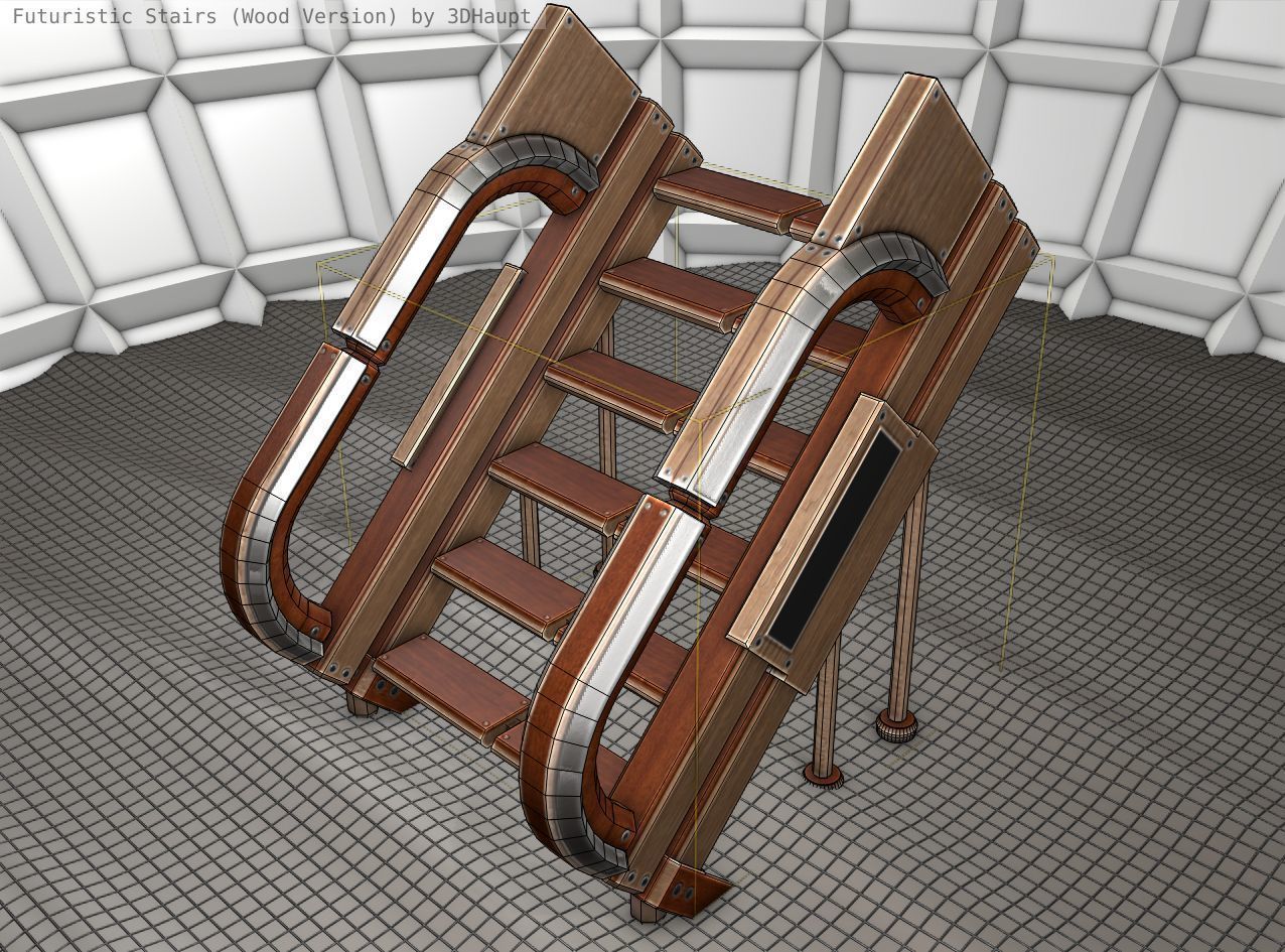 Wood Stairs Construction Element 4 Low-poly 3D model_7