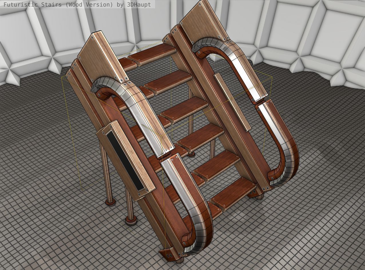 Wood Stairs Construction Element 4 Low-poly 3D model_5