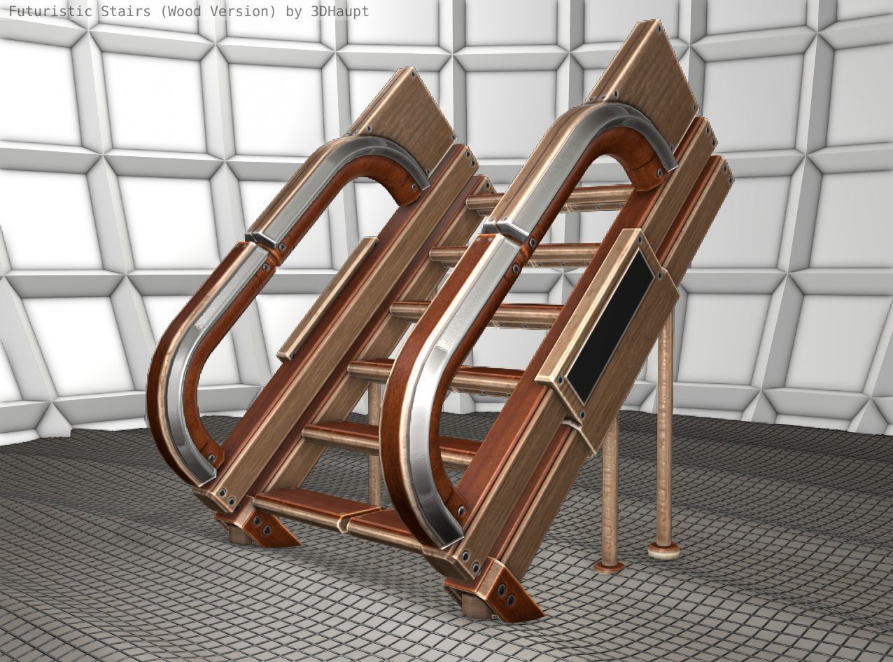 Wood Stairs Construction Element 4 Low-poly 3D model_8