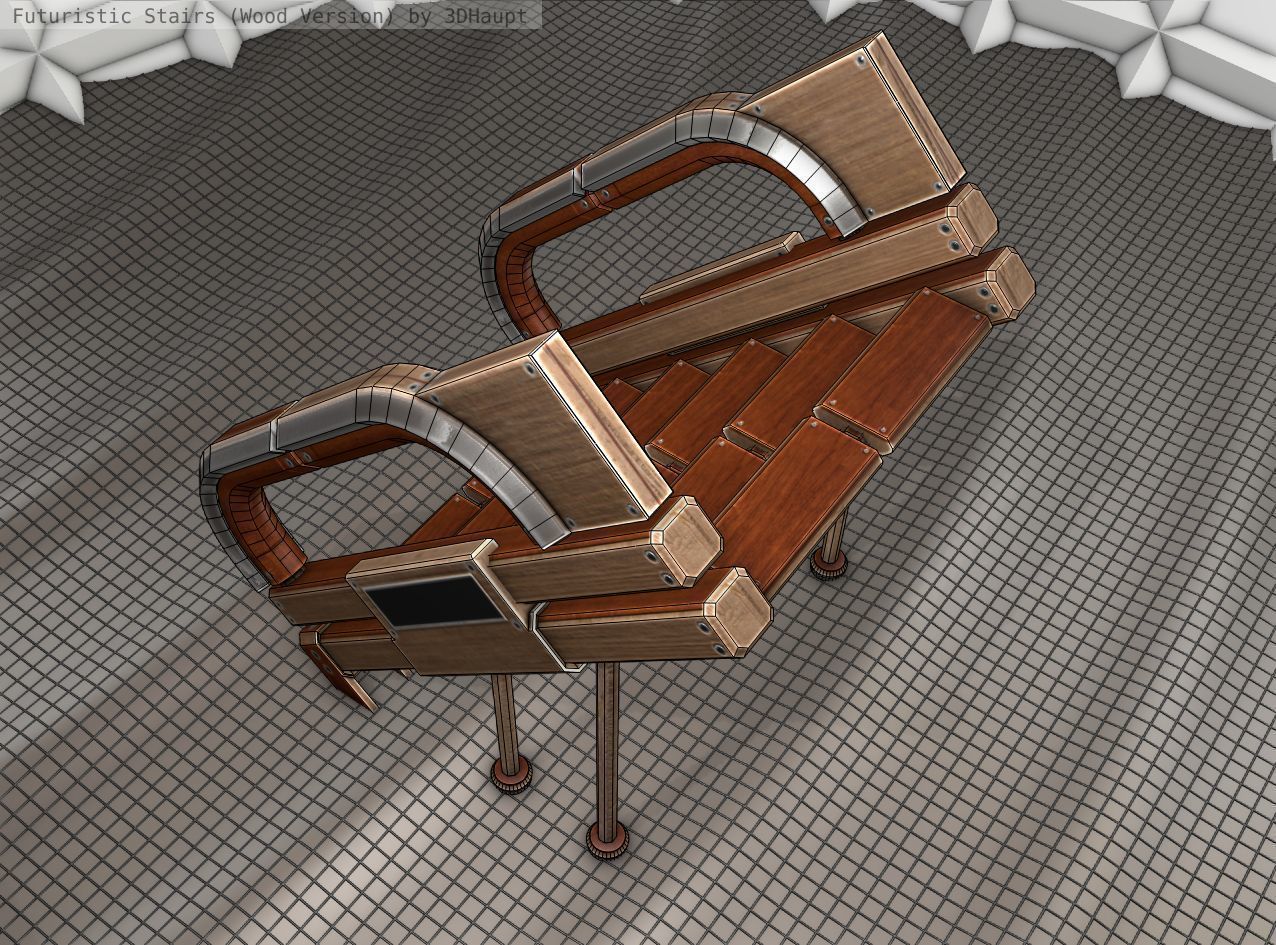 Wood Stairs Construction Element 4 Low-poly 3D model_16