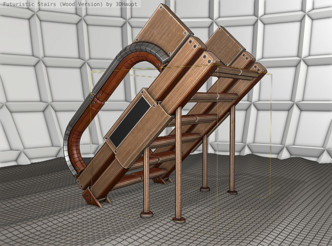 Wood Stairs Construction Element 4 Low-poly 3D model_9