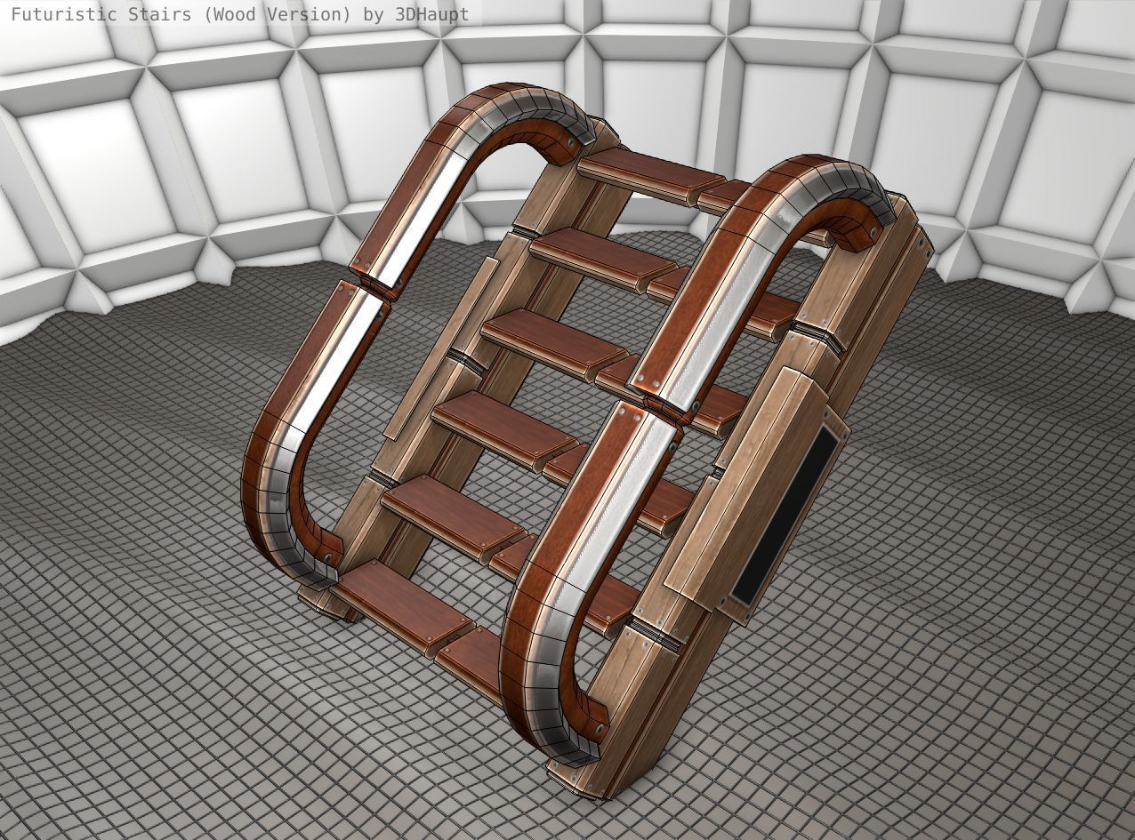 Wood Stairs Construction Element 11  Low-poly 3D model_8
