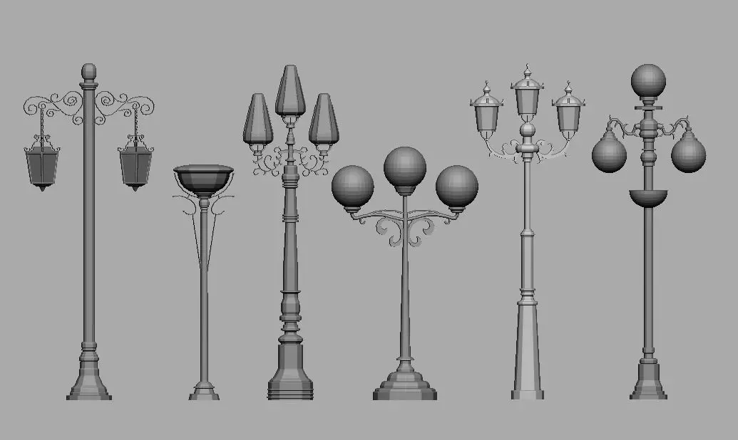 environment Street lights set Low-poly 3D model_0