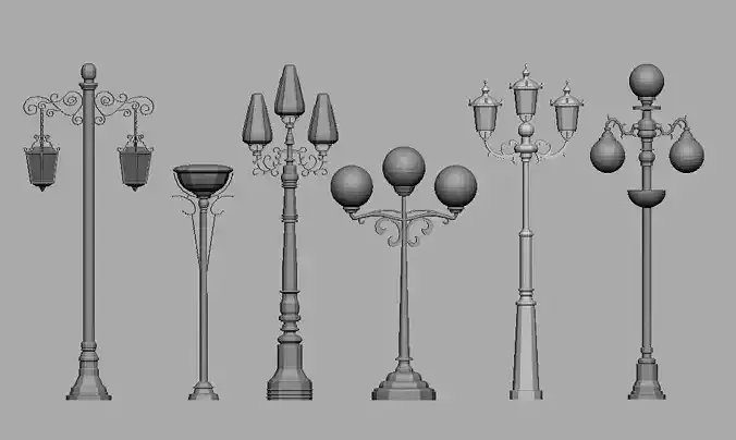 environment Street lights set Low-poly 3D model
