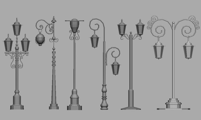 environment Street lights set Low-poly 3D model