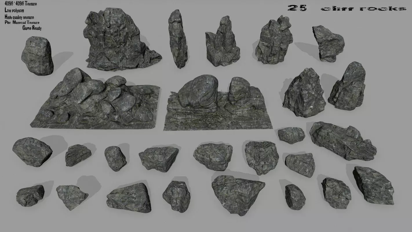 cliff rocks set  Low-poly 3D model_0