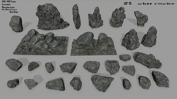 cliff rocks set  Low-poly 3D model