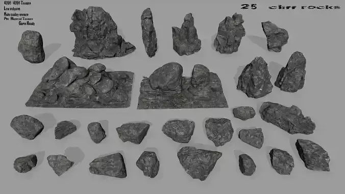 cliff rocks set  Low-poly 3D model