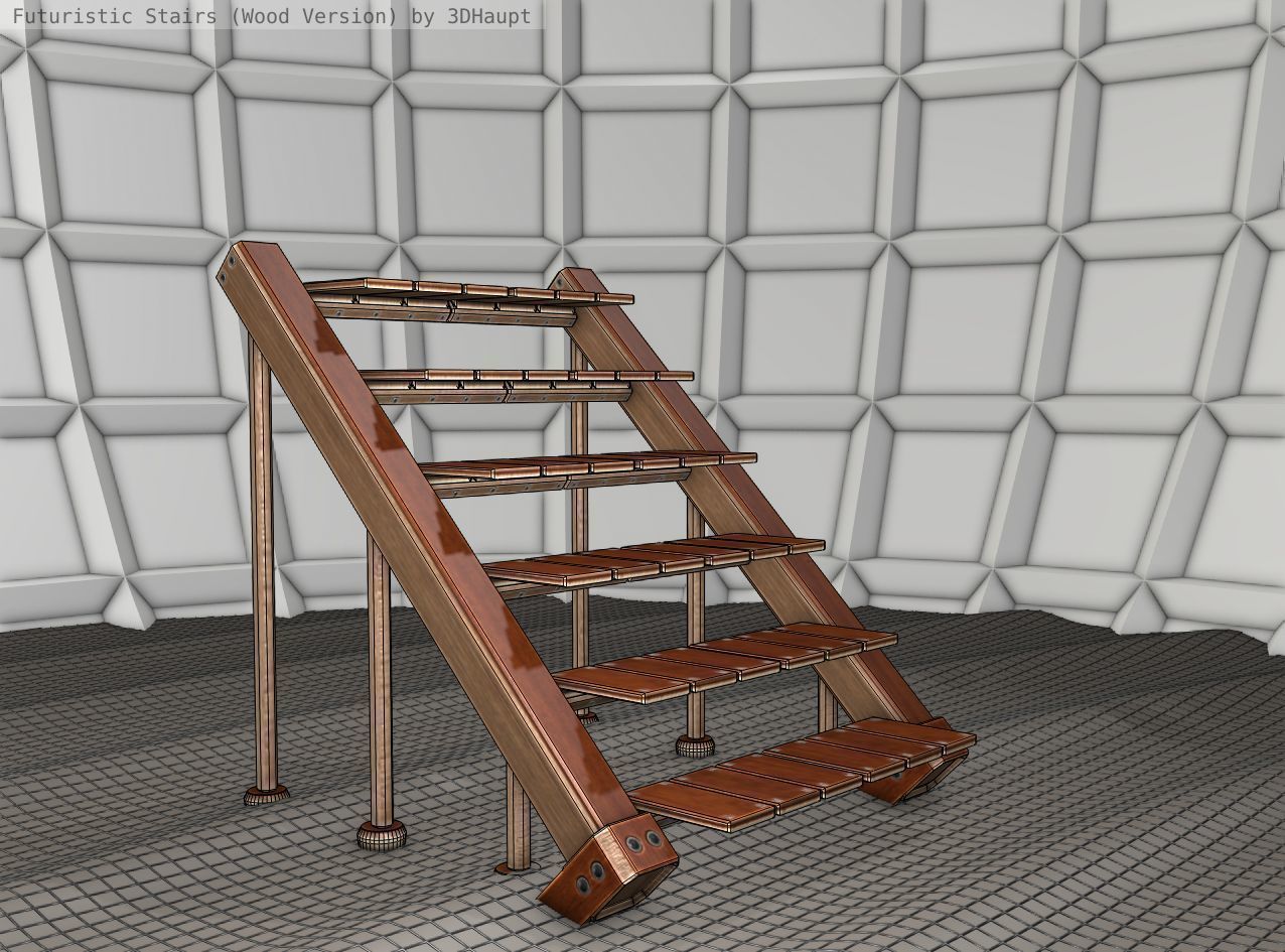 Wood Stairs - Construction Element 16 Low-poly 3D model_14