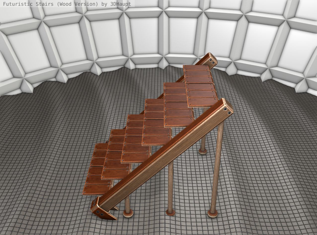 Wood Stairs - Construction Element 16 Low-poly 3D model_2