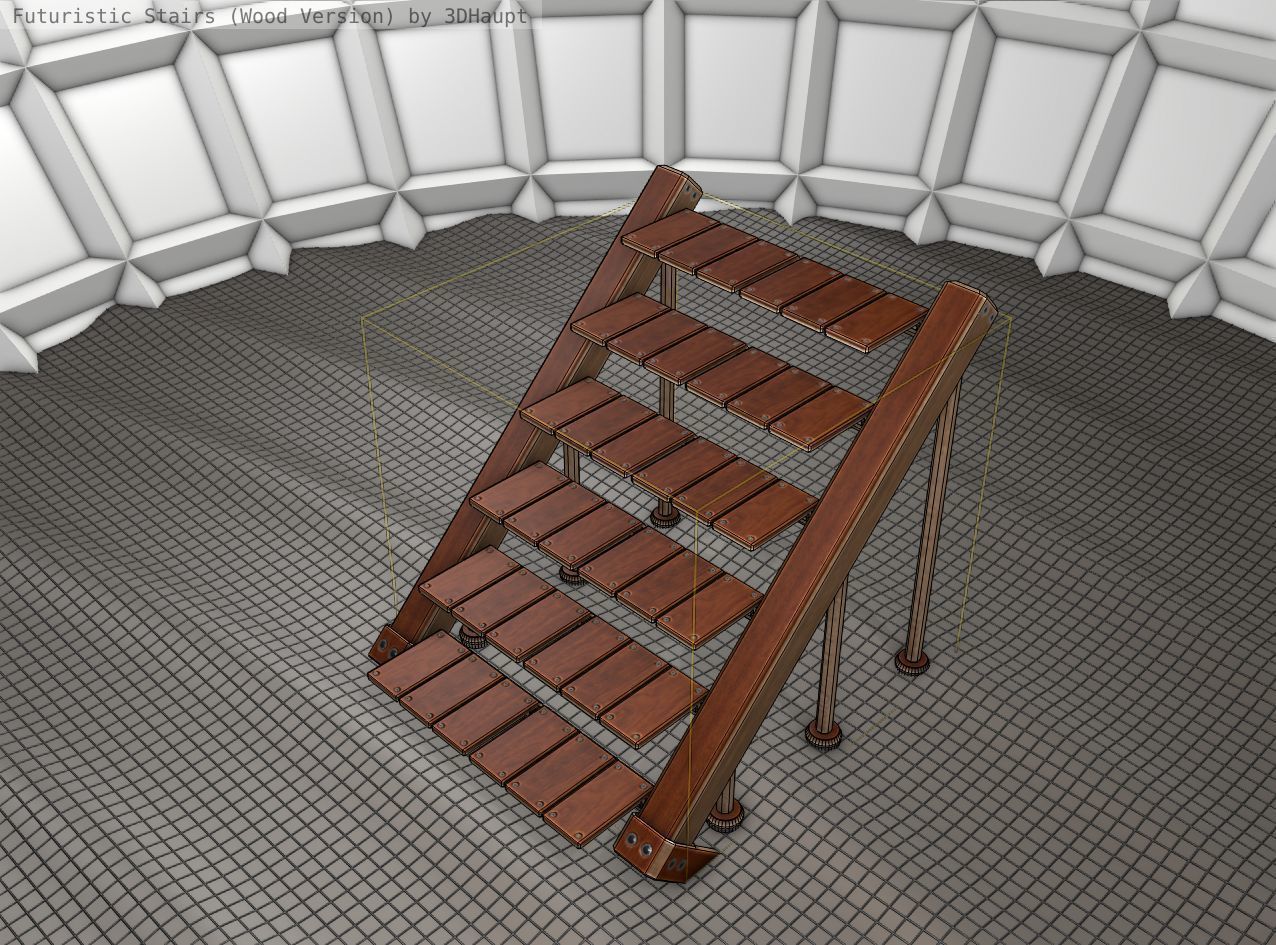 Wood Stairs - Construction Element 16 Low-poly 3D model_1