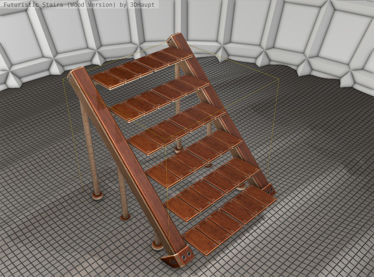 Wood Stairs - Construction Element 16 Low-poly 3D model_7