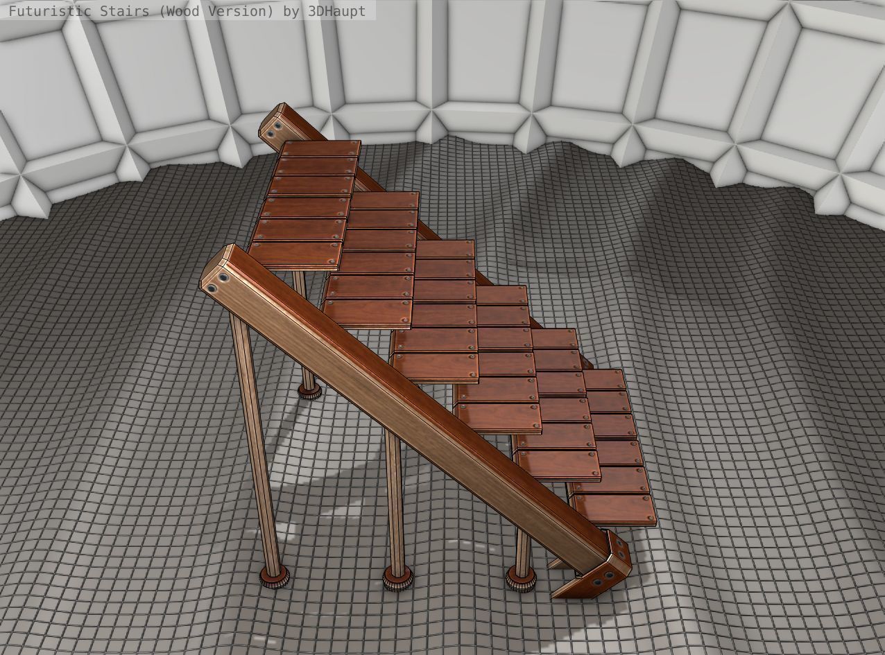 Wood Stairs - Construction Element 16 Low-poly 3D model_6
