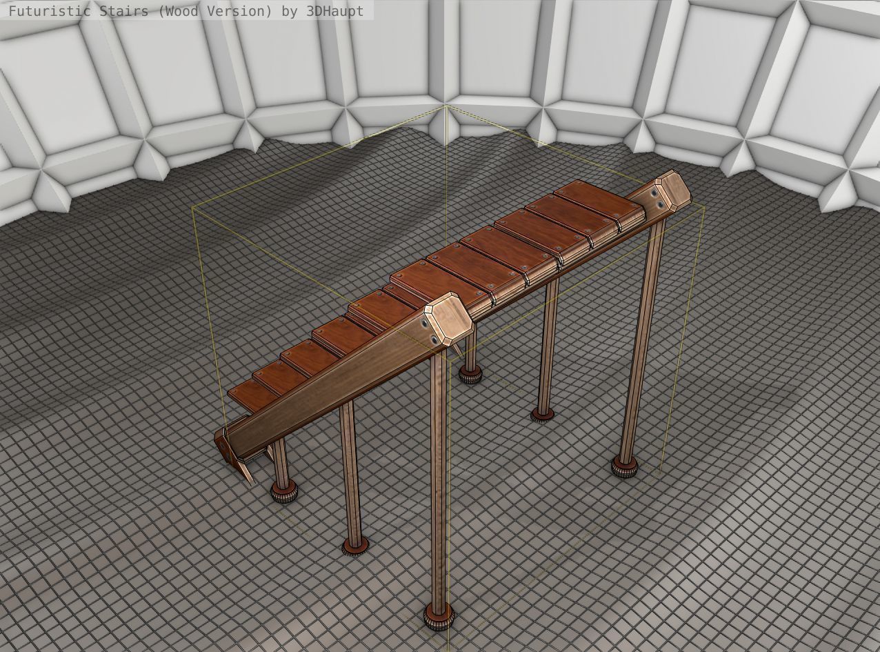 Wood Stairs - Construction Element 16 Low-poly 3D model_3