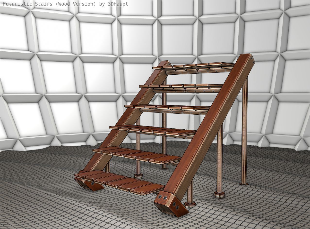 Wood Stairs - Construction Element 16 Low-poly 3D model_10