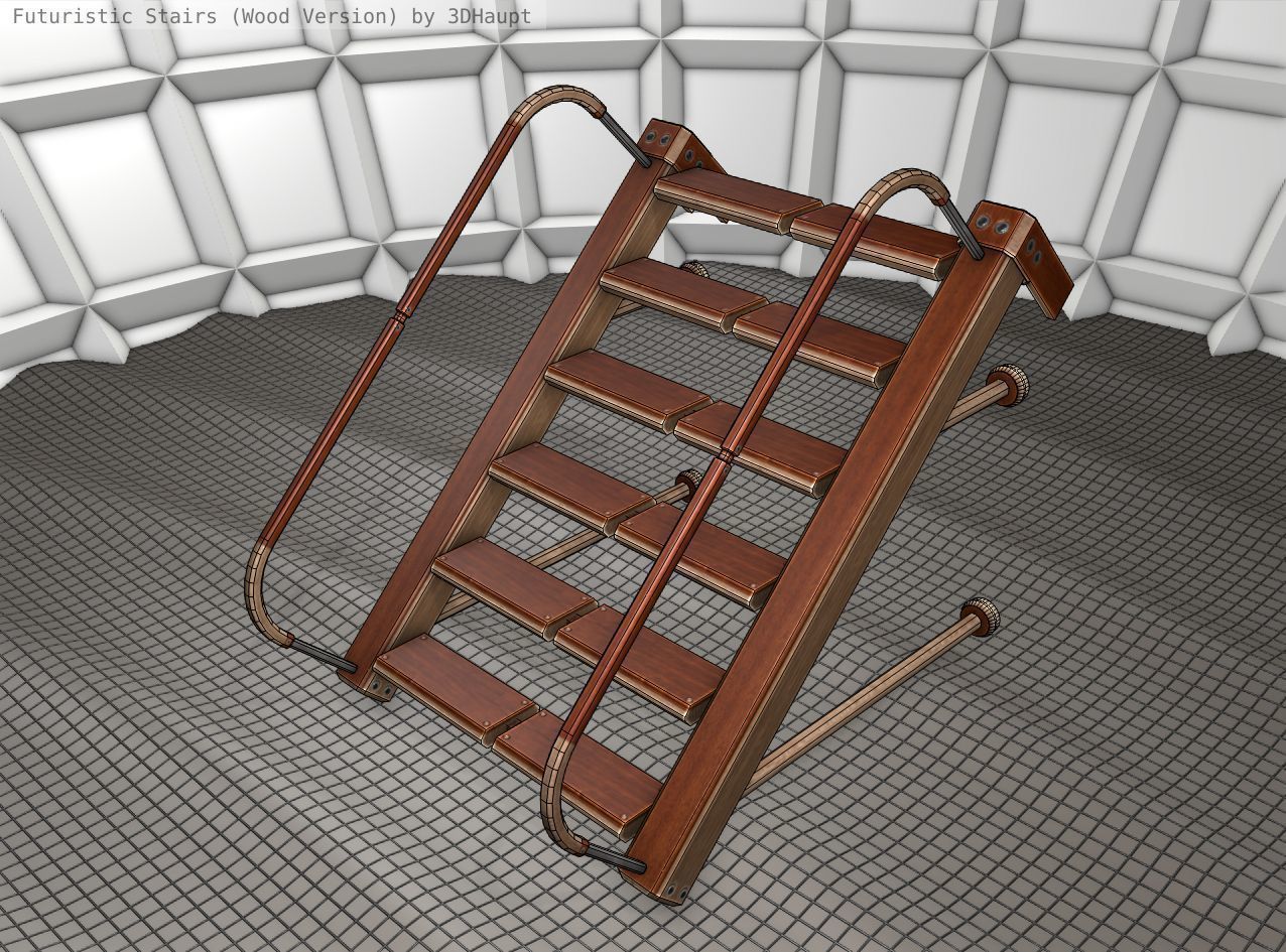 Wood Stairs Construction Element 17 Low-poly 3D model_7