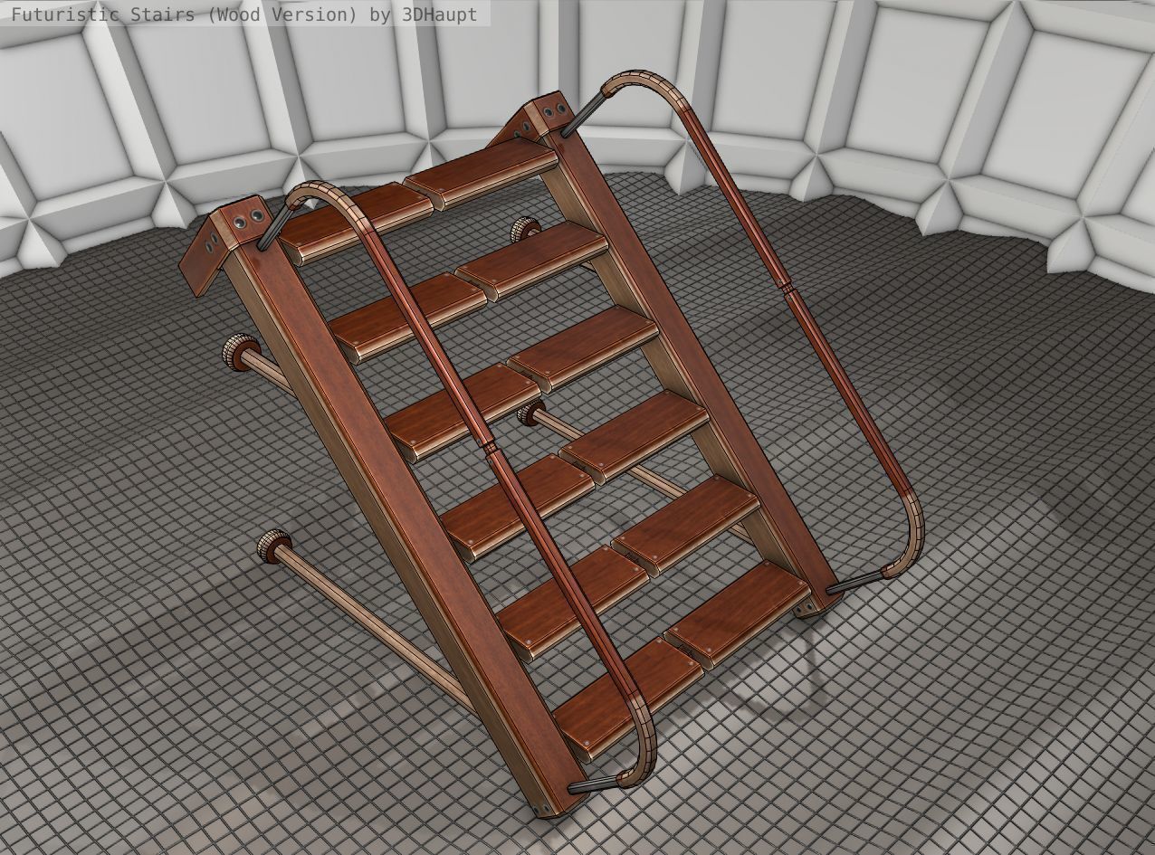 Wood Stairs Construction Element 17 Low-poly 3D model_9