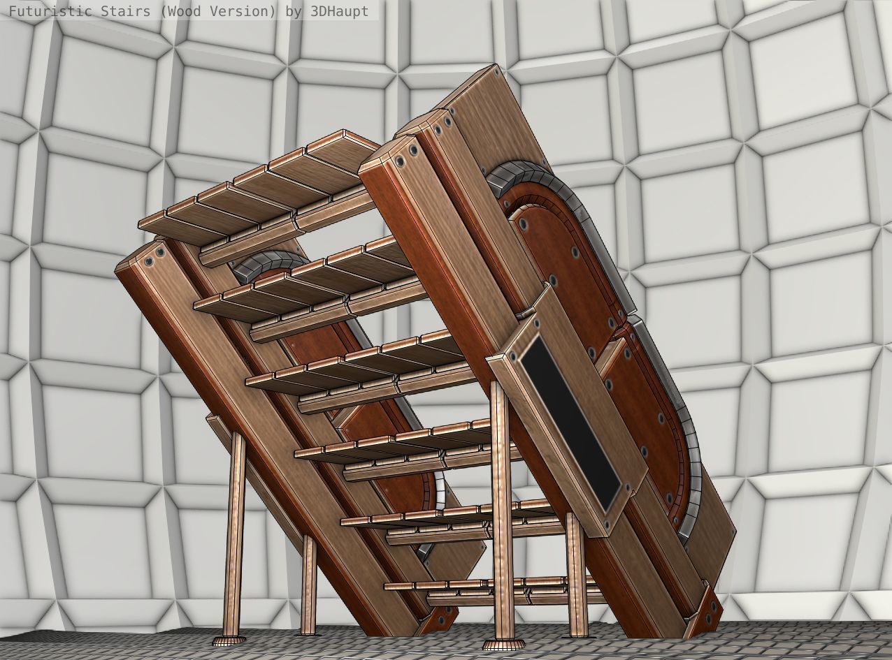 Wood Stairs - Construction Element 24 Low-poly 3D model_21
