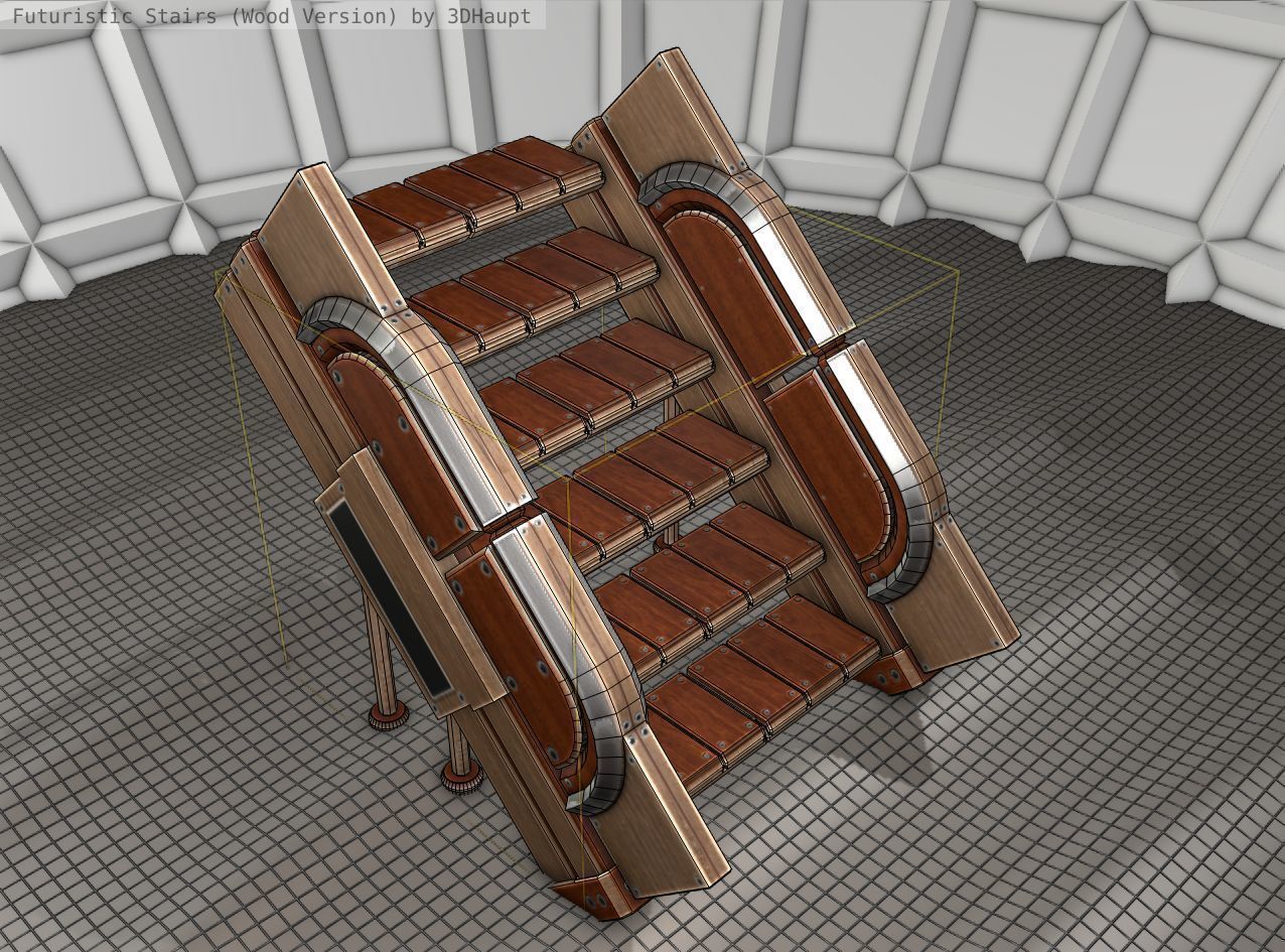 Wood Stairs - Construction Element 24 Low-poly 3D model_7