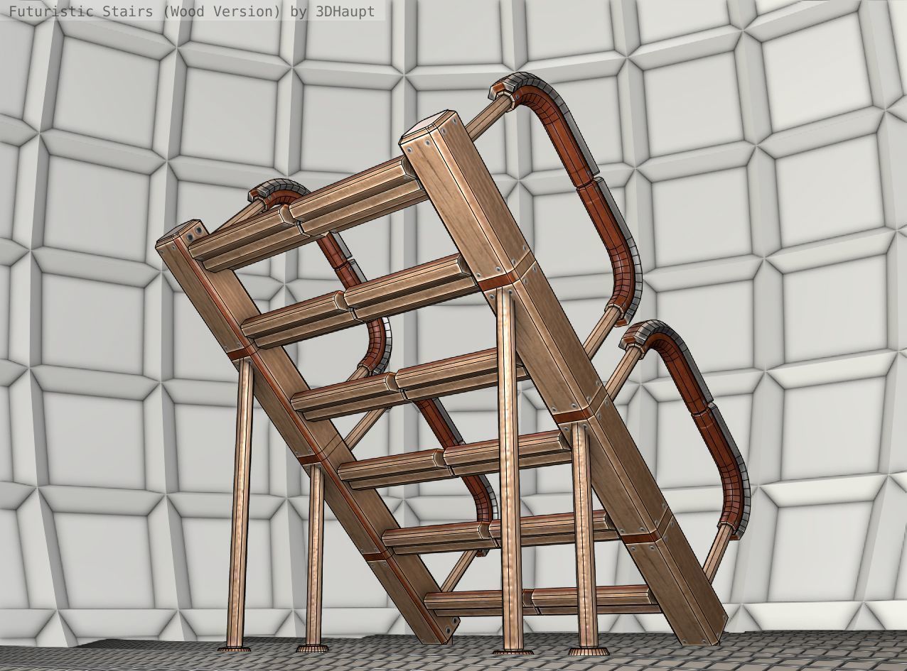 Wood Stairs - Construction Element 28 Low-poly 3D model_21
