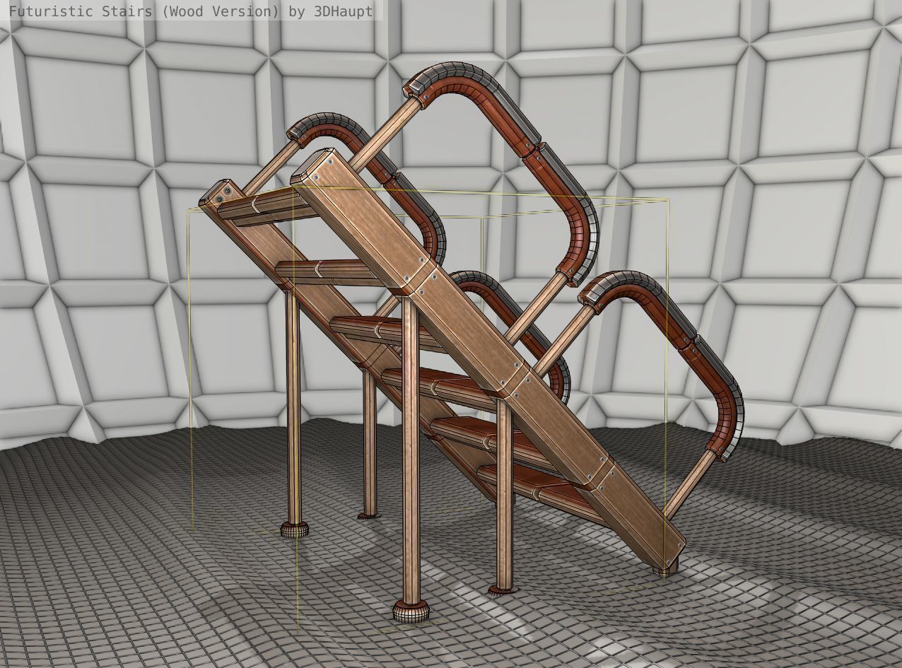 Wood Stairs - Construction Element 28 Low-poly 3D model_12