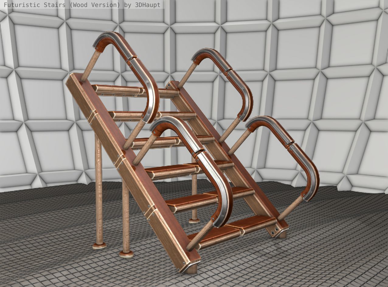 Wood Stairs - Construction Element 28 Low-poly 3D model_13