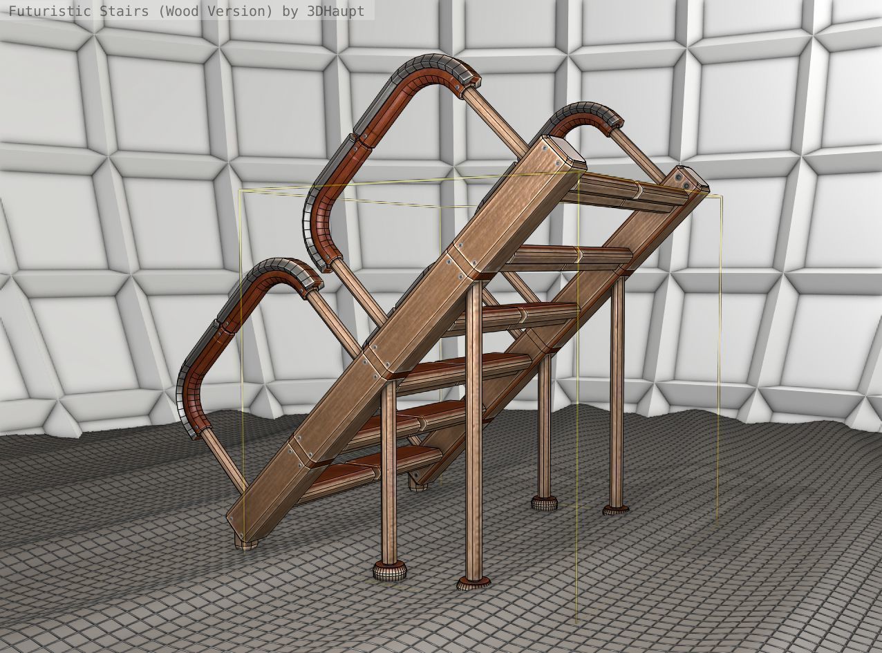 Wood Stairs - Construction Element 28 Low-poly 3D model_10
