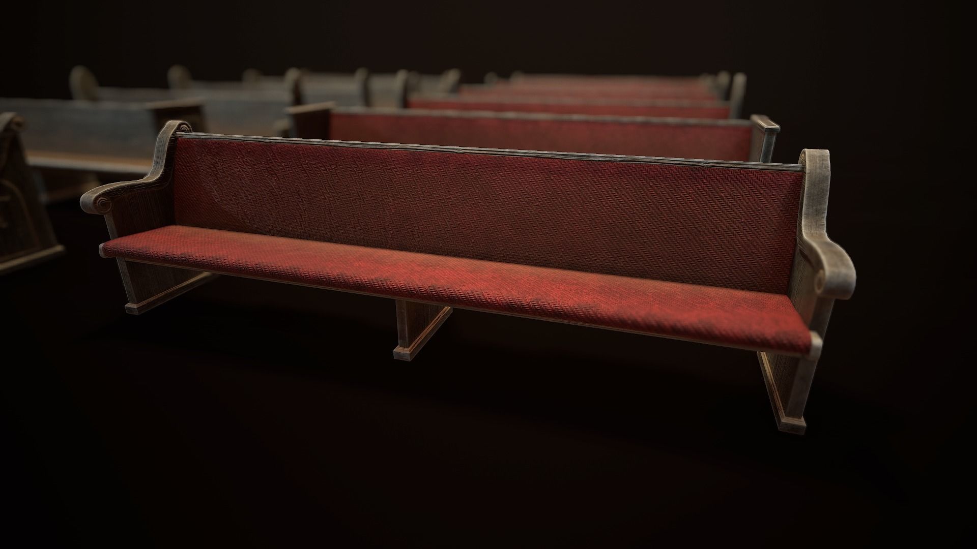 Game Ready Wooden Church Pews Set Low-poly 3D model_3