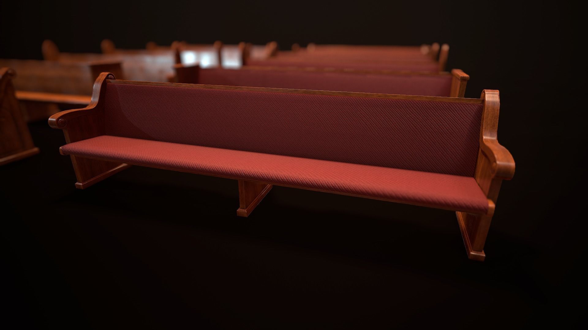 Game Ready Wooden Church Pews Set Low-poly 3D model_9