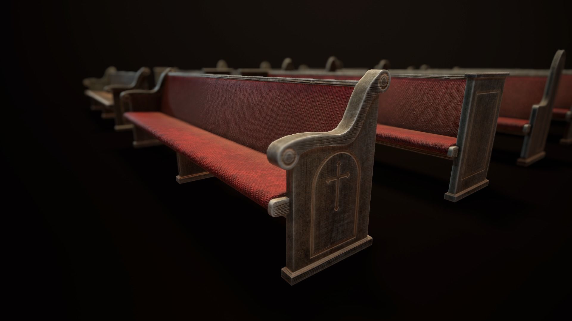 Game Ready Wooden Church Pews Set Low-poly 3D model_6
