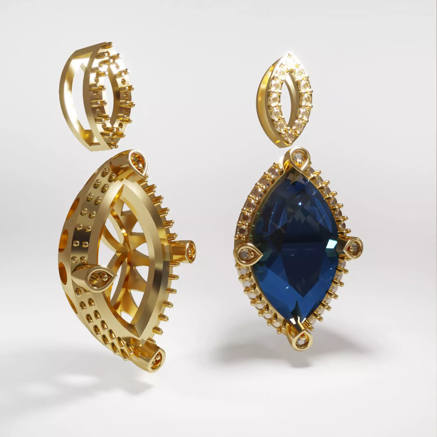 3d Printable Pendant oval gemstone Earrings  3D print model_0