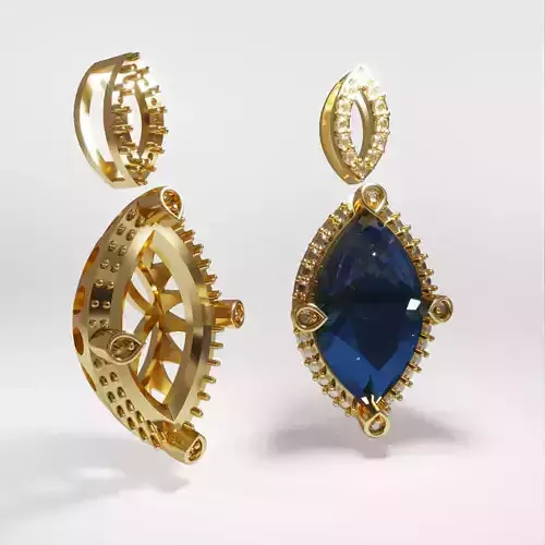 3d Printable Pendant oval gemstone Earrings  3D print model
