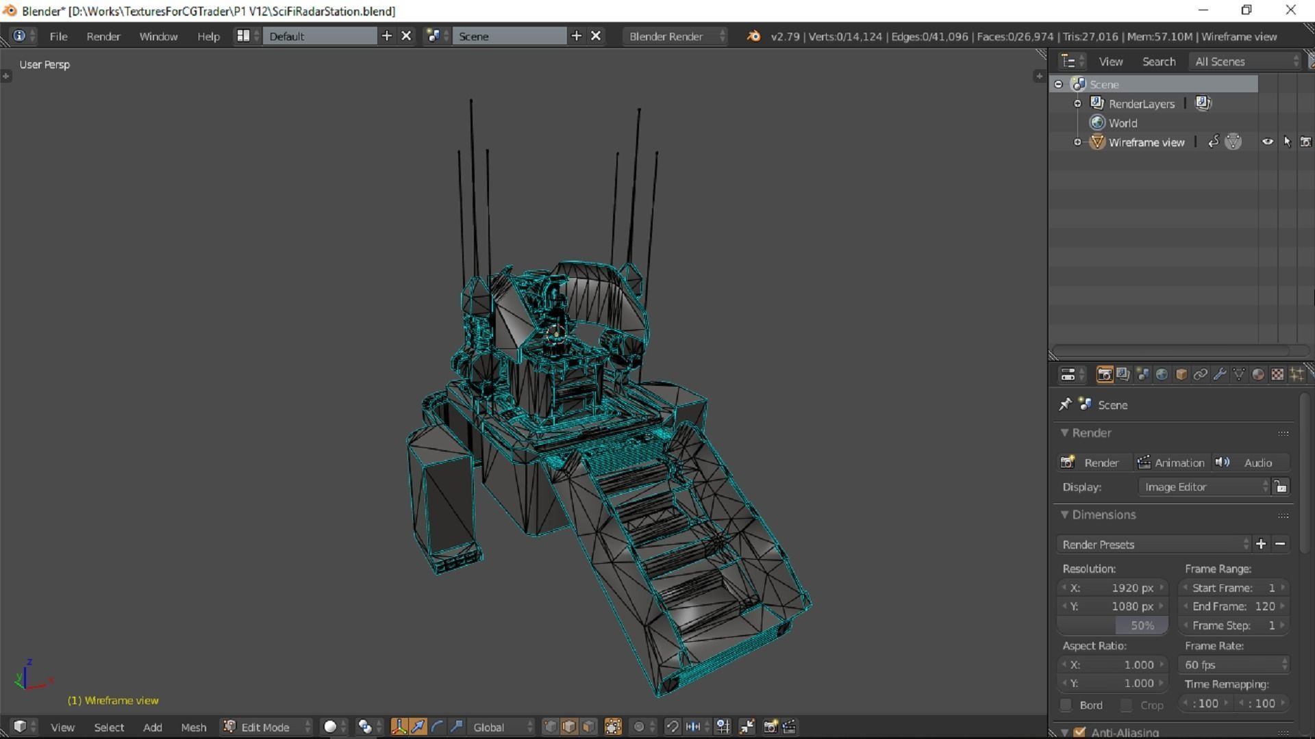SciFi Radar Station Low-poly 3D model_9
