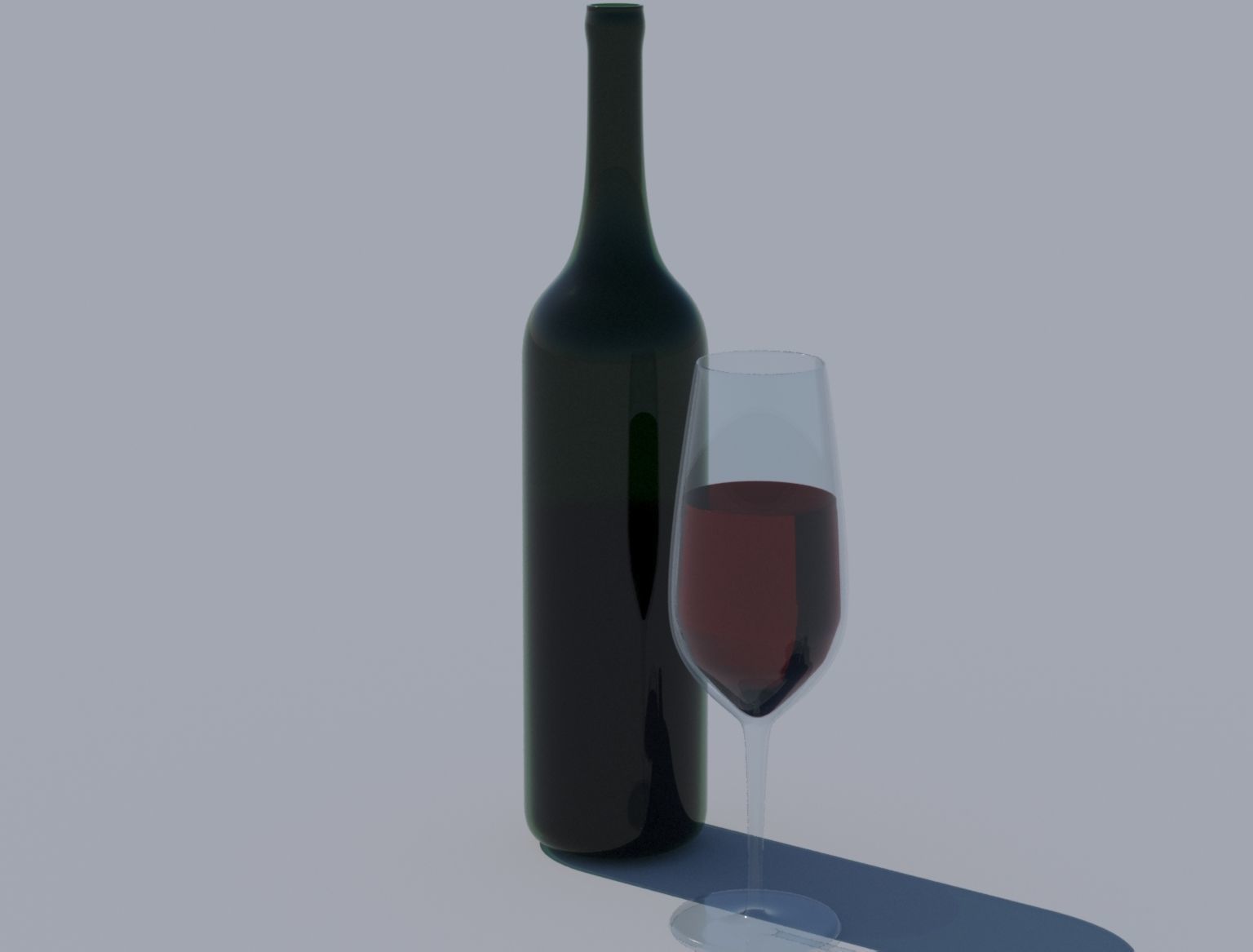 Bottle of wine and a glass 3D model_1