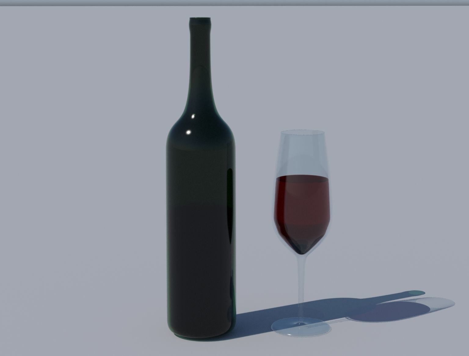 Bottle of wine and a glass 3D model_2