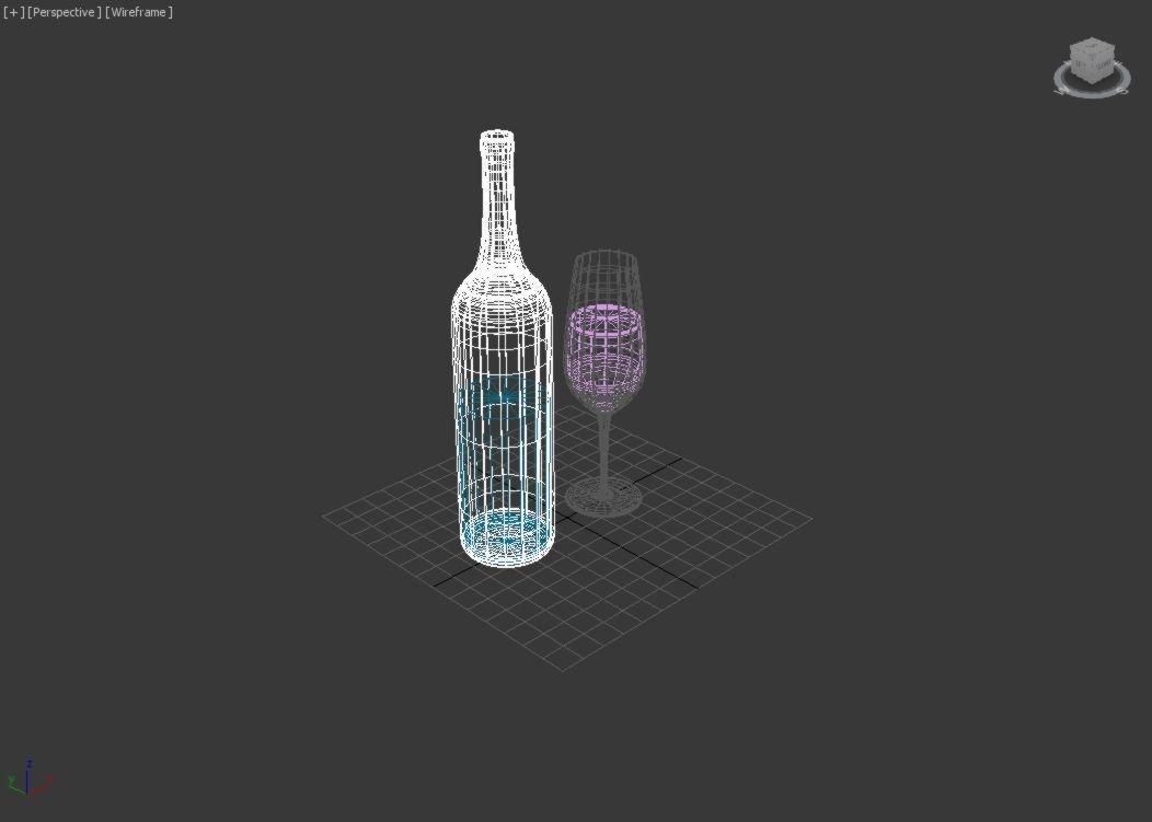 Bottle of wine and a glass 3D model_3